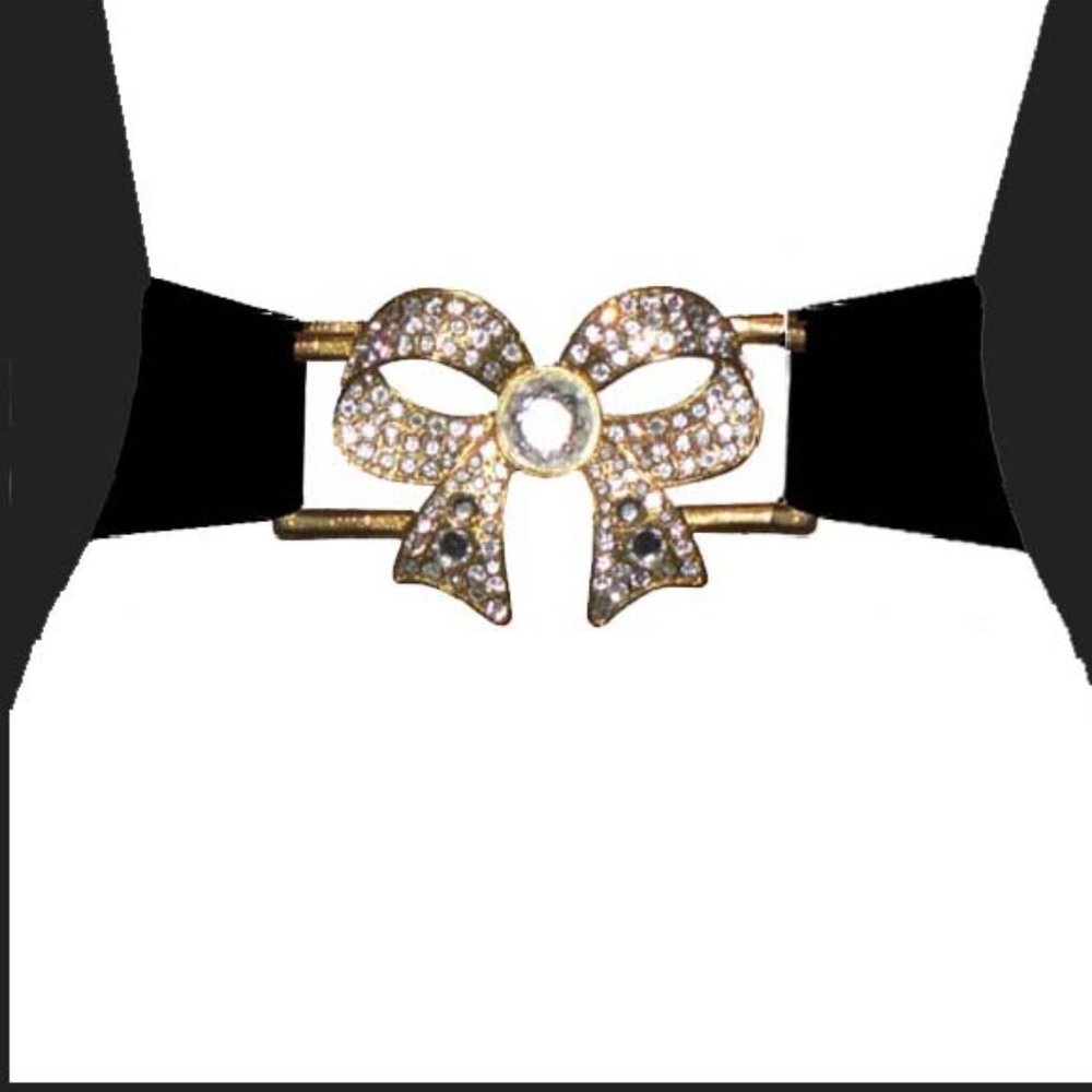 Gold Metal Bow With Rhinestones Stretch Belt